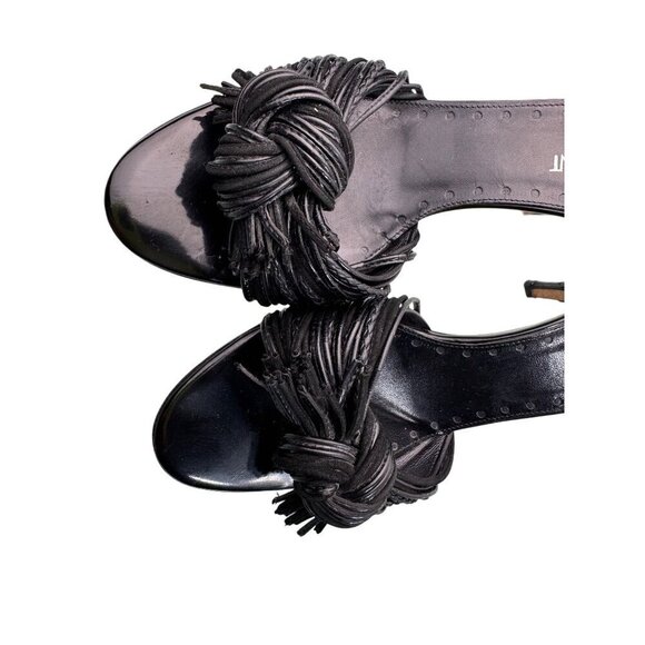 Yves Saint Laurent Black Leather Sandals With Knotted Rive Gauche Design- LT3291 - Picture 3 of 9